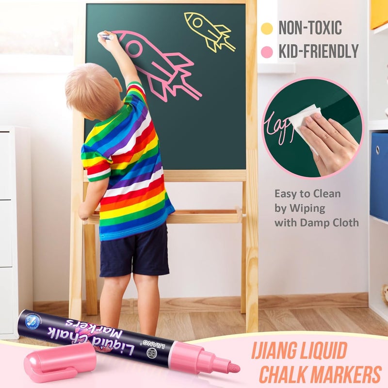 IJIANG Chalk Markers for Blackboards with 6mm Reversible Bullet & Chisel Tips, Dust Free Liquid Chalk Marker Erasable, Pastel Colors for Chalkboard Markers Window Car Paint Pen Glass Washable Mirror - Image 4